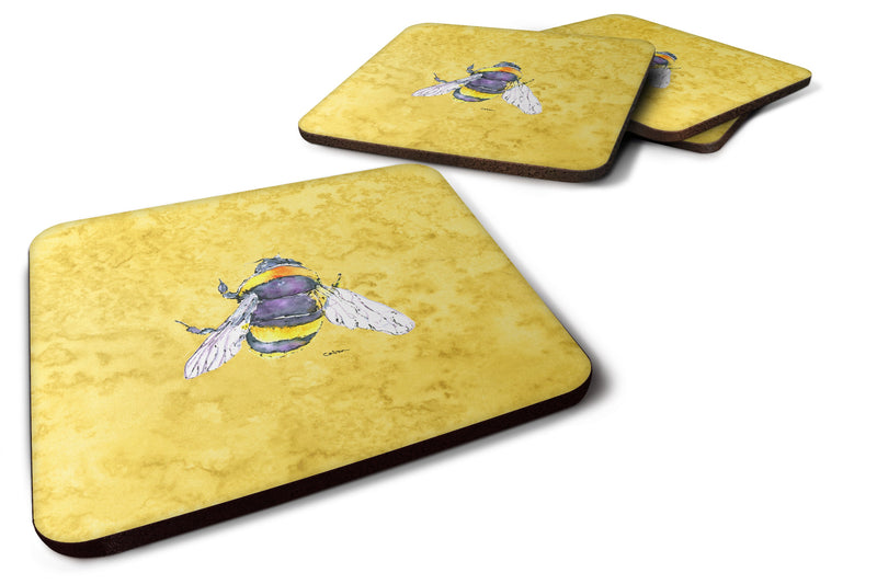 Set of 4 Bee on Yellow Foam Coasters