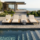 Black Iron and Teak Finish Chaise Lounge Set