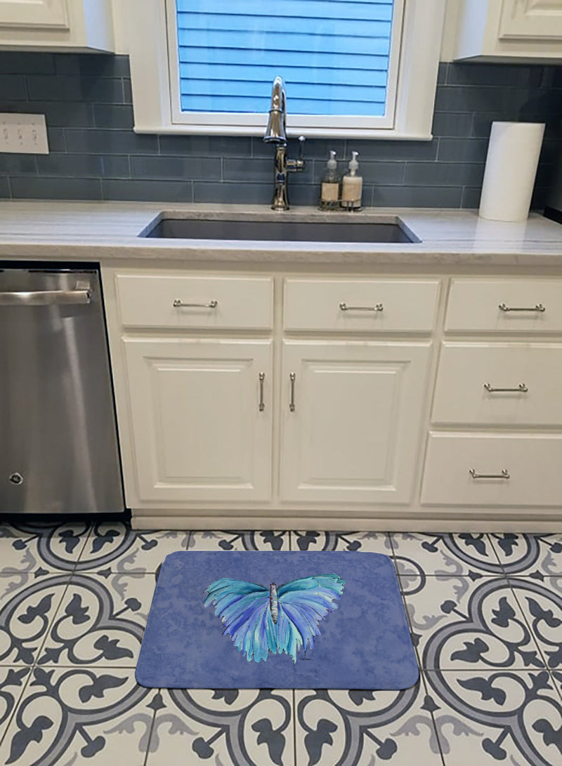 Butterfly on Slate Blue Machine Washable Memory Foam Mat 8855RUG