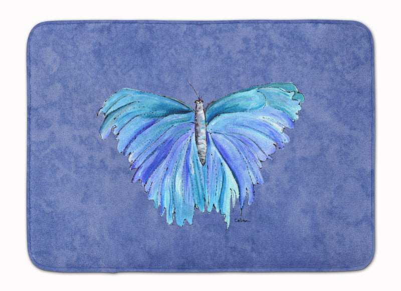 Butterfly on Slate Blue Machine Washable Memory Foam Mat 8855RUG