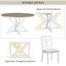 5-Piece Retro Functional Dining Table Set Extendable Round Table and 4 Upholstered Chairs for Dining Room and Living Room (Brown+Antique White)