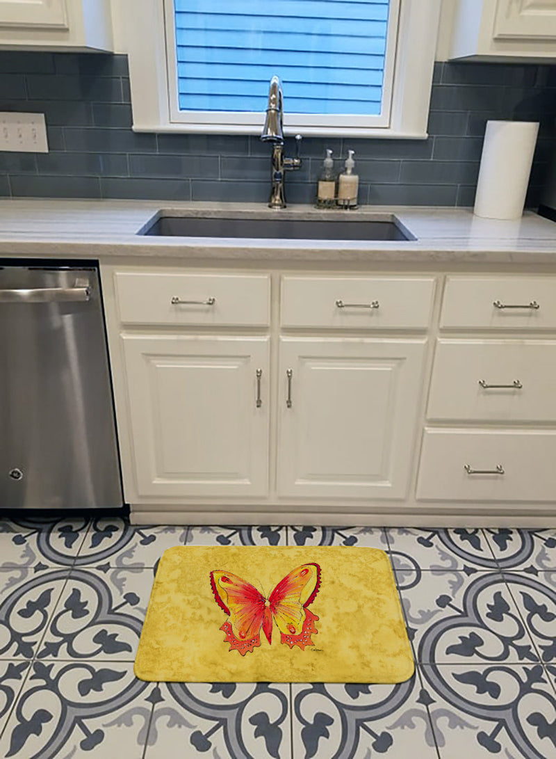 Butterfly on Yellow Machine Washable Memory Foam Mat 8857RUG