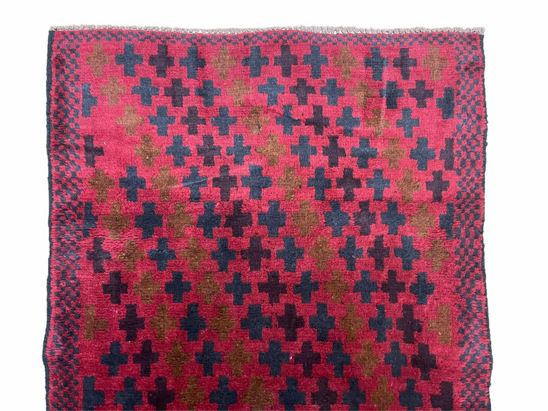 2' 10" X 4'8" Vintage Handmade Tribal Wool Rug Balouchi Rug Afghan Rug Red Beige