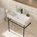 30" Bathroom Console Sink with Overflow, Ceramic Console Sink White Basin Black Legs
