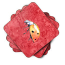 Lady Bug on Red Foam Coasters Set of 4 Cup Coasters for Indoor Outdoor, Tabletop Protection, Anti Slip, Mouse pad Material