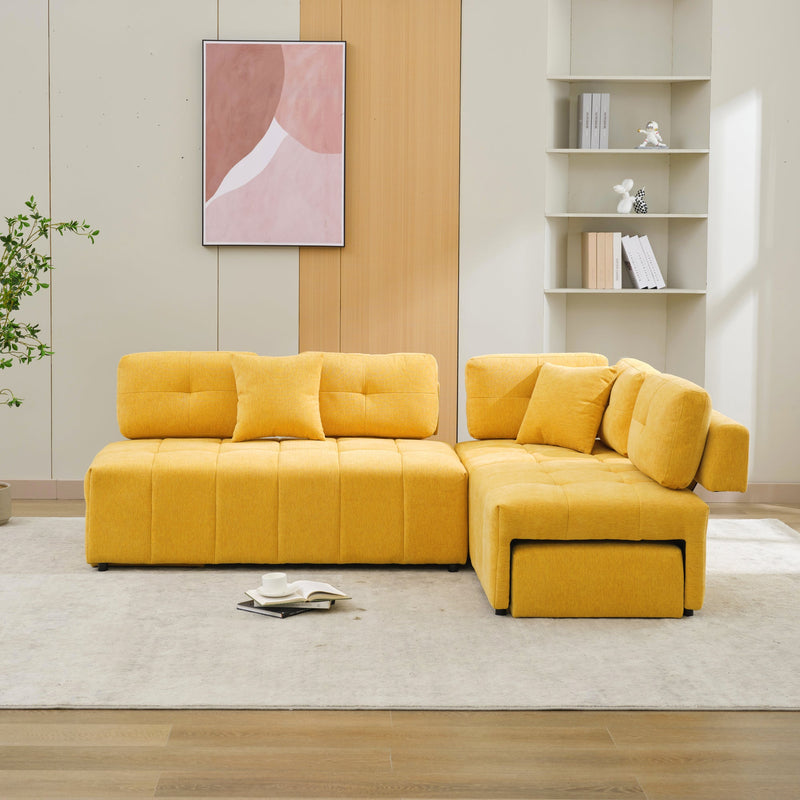 91.73" L-shaped Sofa Sectional Sofa Couch with 2 Stools and 2 Lumbar Pillows for Living Room, Yellow