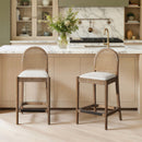 Panama 26.5" Curved Back Cane Rattan Counter Stool, Set of 2, Two-Tone Neutral