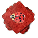 Lady Bug on Deep Red Foam Coasters Set of 4 Cup Coasters for Indoor Outdoor, Tabletop Protection, Anti Slip, Mouse pad Material