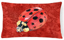 Lady Bug on Deep Red Decorative Throw Pillow 12x16 Indoor Outdoor Accent Cushion, Fabric Cover with Insert for Sofa, Bed, Porch & Living Room