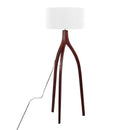 Wishbone Contemporary Floor Lamp in Walnut Wood with White Fabric Shade