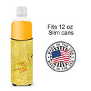 Flamingo on Yellow Slim Can Hugger , Insulated Foam Hugger for 12 oz Slim Cans, Beer Bottles & Water Bottles, Printed in USA