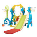5 in 1 Slide and Swing Playing Set, Toddler Extra-Long Slide with 2 Basketball Hoops, Football, Ringtoss, Indoor Outdoor