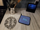 Flamingo On Slate Blue Pot Holder Set of 2 Heat Resistant Quilted Hot Pads 7.5 x 7.5 Inch, Insulated Kitchen Trivets for Cooking & Baking