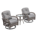 3 Pieces Outdoor Swivel Rocker Patio Chairs, 360 Degree Rocking Patio Conversation Set with Thickened Cushions and Glass Coffee Table for Backyard, Grey
