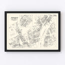 Vintage Map of Bristol, CT Business Section 1946