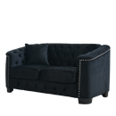 59-Inch Modern Chesterfield Velvet Sofa, 2-Seater Sofa, Upholstered Tufted Backrests with Nailhead Arms and 2 Cushions for Living Room, Bedroom, Apartment, Office (Black)