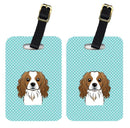 Checkerboard Blue Cavalier Spaniel Luggage Tag