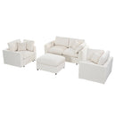 U-Style 4-Piece Sofa Set, 2 Accent Chairs + Loveseat + Movable Ottoman