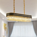 GobekUsa 10-Light Crystal Pendant Island Ceiling Light in Black and Gold - Simplicity Oblong Design