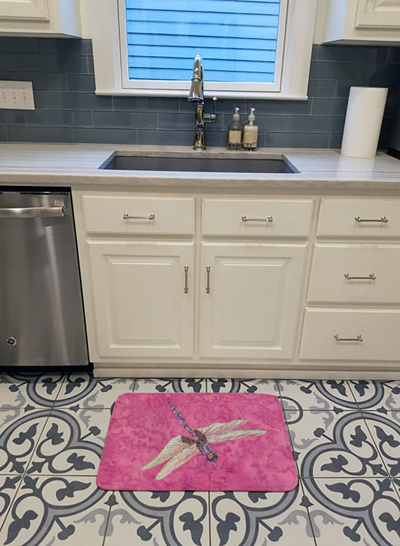 Dragonfly on Pink Machine Washable Memory Foam Mat 8891RUG