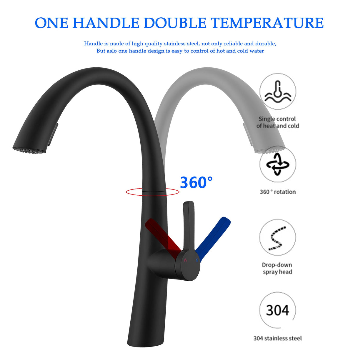 Elegant Single Handle Stainless Steel Pull Out Kitchen Faucet With High Arch Spout, photo 12 of 16