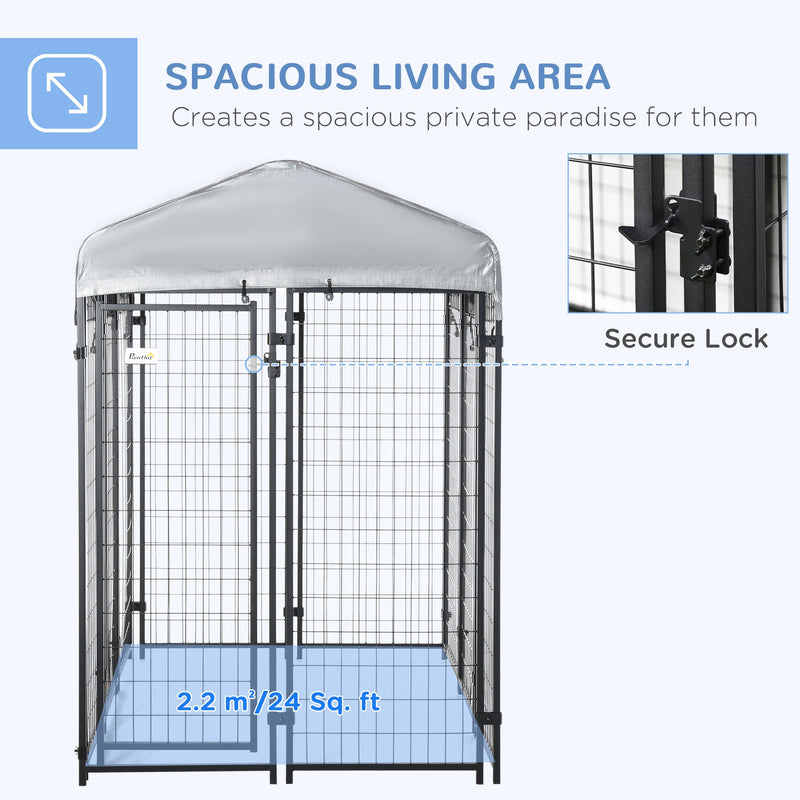 6' x 4' x 6' Dog Playpen Outdoor, Dog Kennel Dog Exercise Pen with Lockable Door, Water-resistant Canopy, for Medium and Large Dogs
