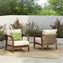 Outdoor Lounge Chair With Woven Backrest, Solid Wood Frame, Comfortable Cushions