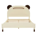 3-Pieces Bedroom Sets Full Size Bear-Shape Platform Bed with Nightstand and Storage dresser,Cream+Walnut