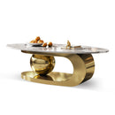 49.2 Inches Oval Faux Marble Coffee Table for Living Room with Stainless Steel Base by HouseOfZazla