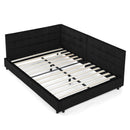 Mid-Century Storage Upholstered Tufted Bed Frame with Backrest and Armrests