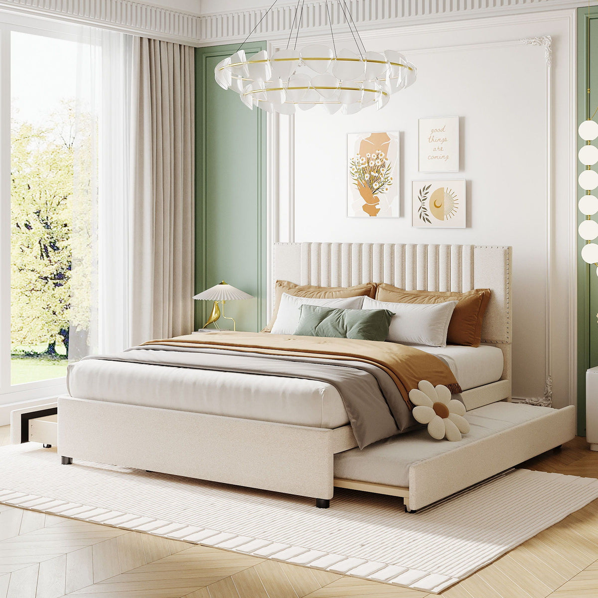 Upholstered Platform Bed With Drawers, Classic Headboard Design, photo 3 of 21