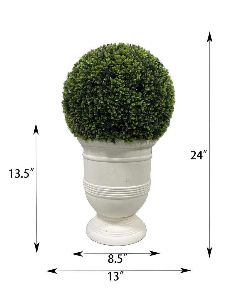 24" Ball Topiary in White Pot, Artificial Faux Plant for indoor and outdoor