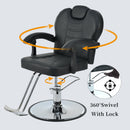 Classic Reclining Barber Chair Salon Chair For Hair Stylist With Heavy Duty Hydraulic Pump, 360° Rotation, Tattoo Chair Shampoo Beauty Salon Equipment, Max Load Weight 330 Lbs