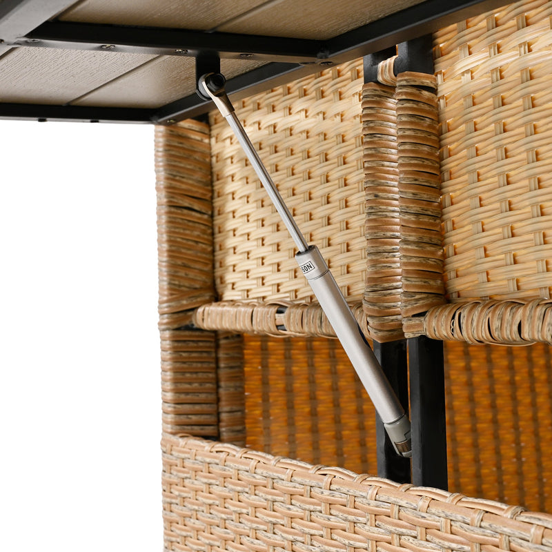 5-Piece Outdoor Patio Rattan Sofa Set, Sectional PE Wicker L-Shaped Garden Furniture Set with 2 Extendable Side Tables, Dining Table and Washable Covers for Backyard, Poolside, Indoor, Brown