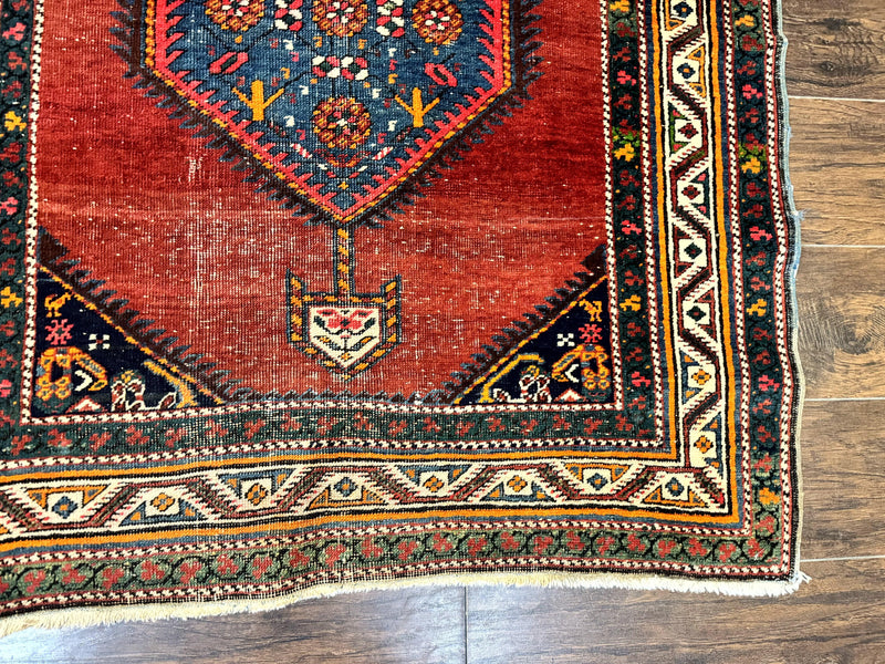 Antique Persian Sarab Runner Rug 3.9 x 12, Red, Handmade, Tribal Runner, Wool, Signed