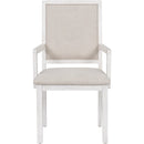 5-Piece Dining Table Set, Two-Size Round To Oval Extendable Butterfly Leaf Wood Dining Table and 4 Upholstered Dining Chairs with Armrests (Brown+White)