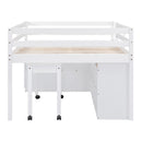 Loft Bed With Retractable Writing Desk And 4 Drawers, With Lateral Portable Desk And Shelves by HouseOfZazla