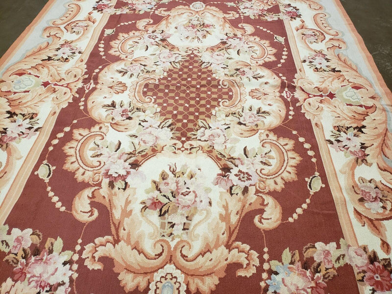 6' X 9' Vintage Handmade Chinese Needlepoint Wool Rug Flat Weave