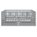Daybed With Fence Guardrails And 2 Drawers, Split Into Independent Floor Bed & Daybed