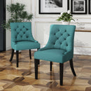 Dining Chair Set of 2 With Upholstered Diamond Tufting And Espresso Birch Legs - Teal by HouseOfZazla