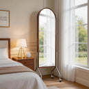 Arched Full Length Mirror with Storage Shelves & Wheels by HouseOfZazla