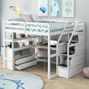 Loft Bed With Desk, Shelves, 2 Drawers, Storage Staircase by HouseOfZazla