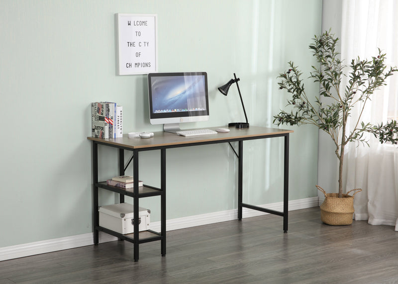 55-inch oversized light gray wood grain, best-selling home office computer desk, study writing desk with two-layer bookshelf