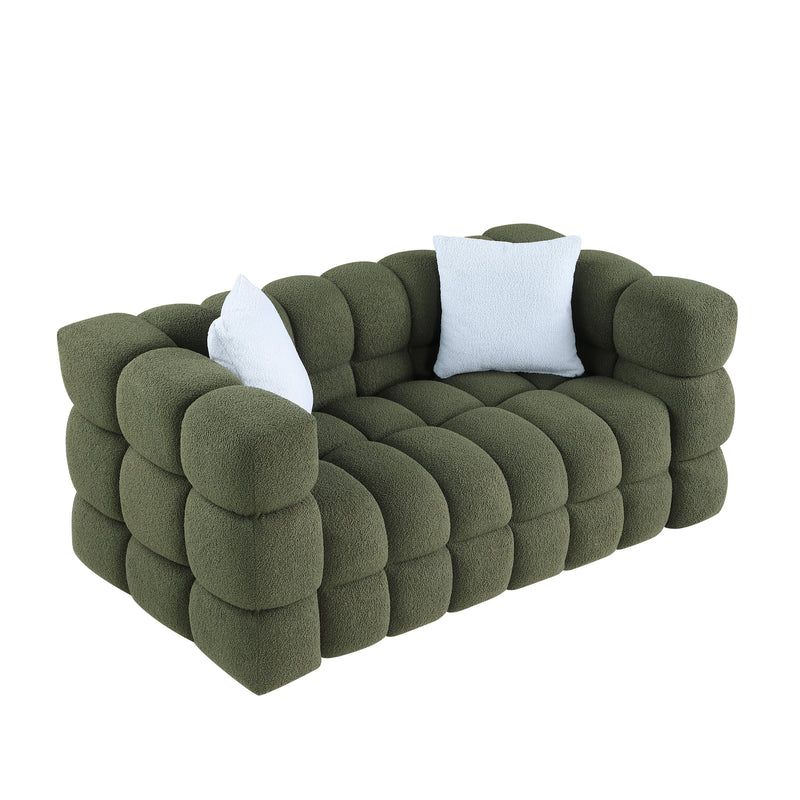62.2length, 35.83" deepth, human body structure for USA people, marshmallow sofa,boucle sofa, OLIVE GREEN 2S BOUCLE