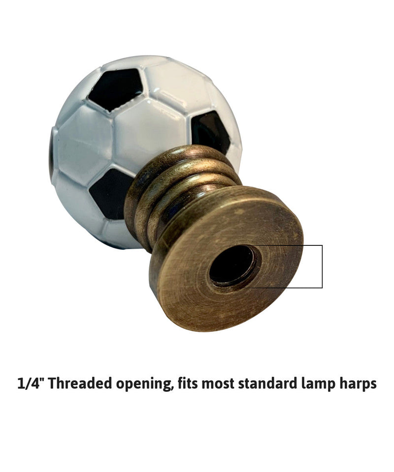 Alloy Soccer Ball Lamp Finial Antiqued Brass Base 1.75"h