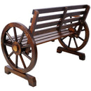Rustic Country 2 Person Wooden Wagon Wheel Bench With Slatted Seat And Backrest - Brown by HouseOfZazla