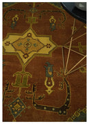 8.8x11.9 Rust, Gold and Blue Heriz Traditional Vintage Style Antique Look Hand Knotted Wool Area Rug