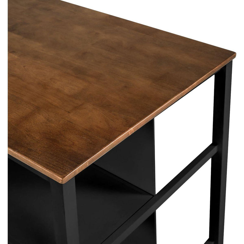 TOPMAX Solid Wood Rustic 45' Stationary Kitchen Island, Rubber Wood Butcher Block Dining Table Prep Table with 2 Open Shelves for Small Places,Walnut+Black