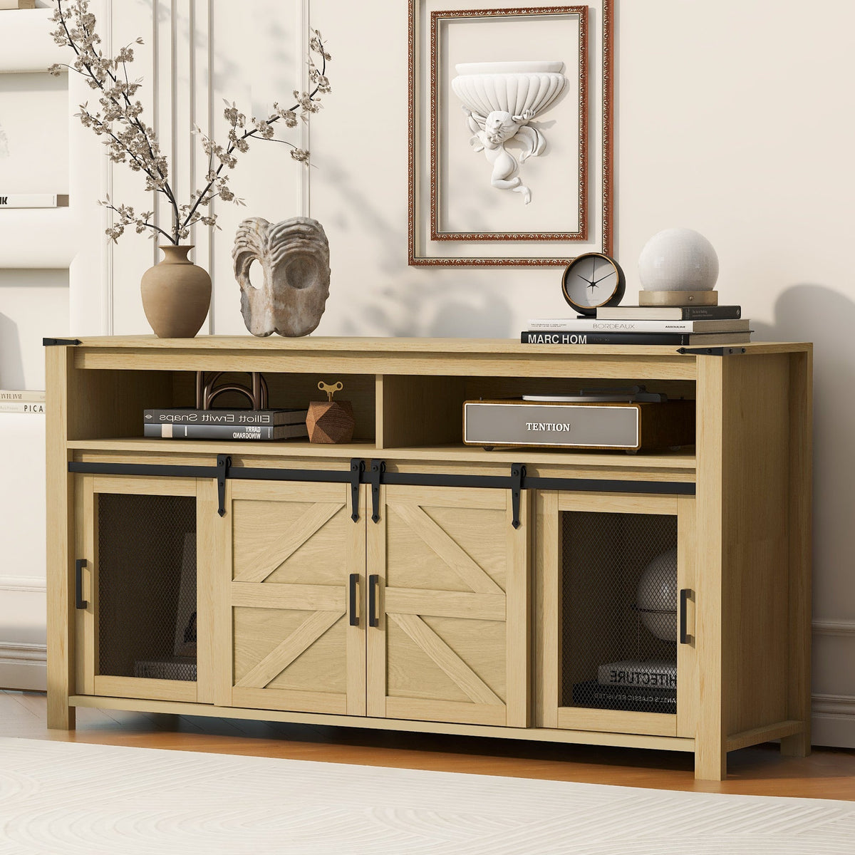 U_STYLE 59.3'' Sideboard with Sliding Barn Door, photo 2 of 10