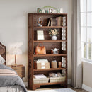 6 Tier Brown Mid Century Bookcase With X Design For Living Room - Brown by HouseOfZazla